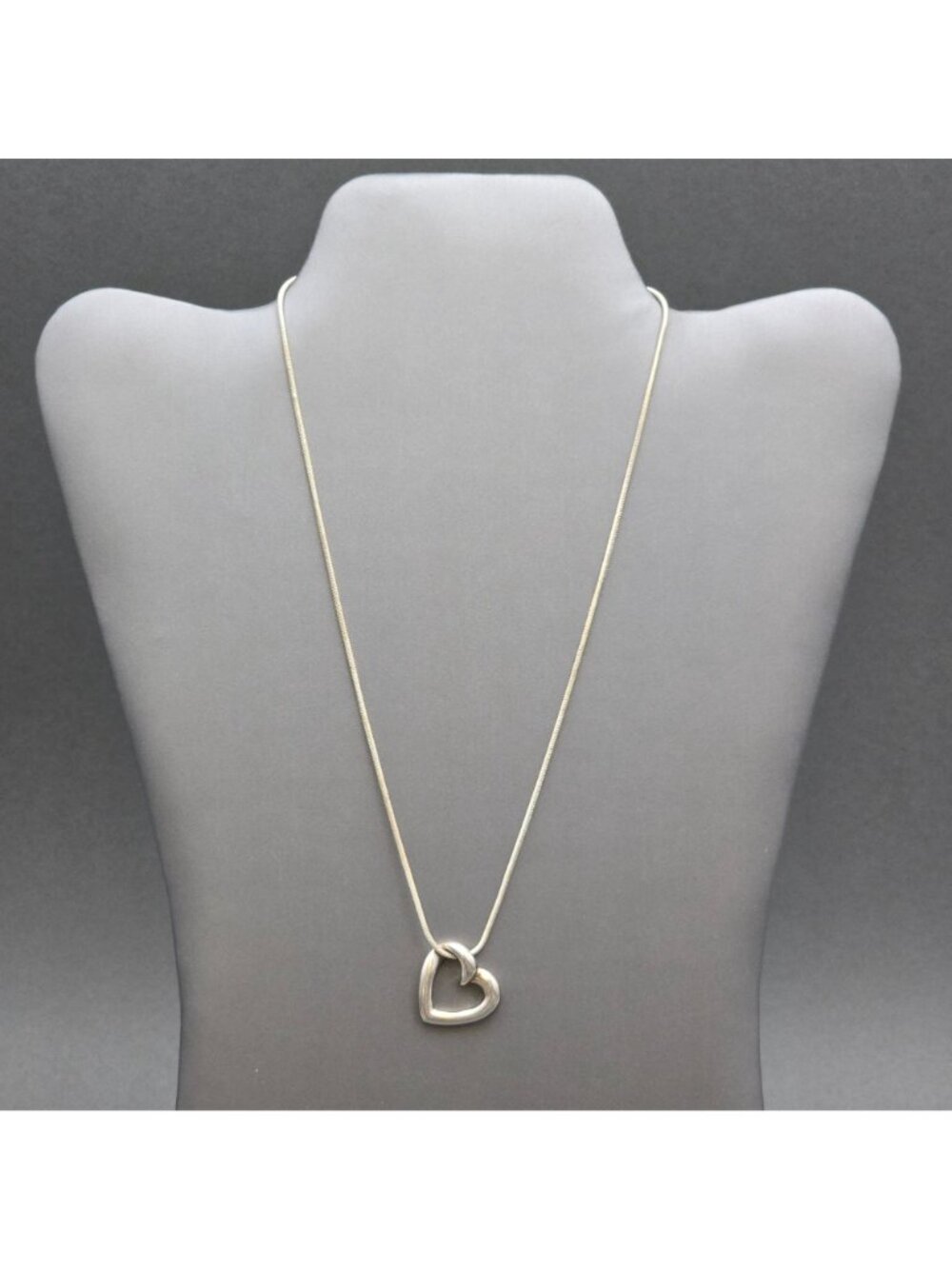 Vintage Sterling Silver Puffy Open Heart Pendant Necklace 18" Modernist Italy 92 - Picture 16 of 16